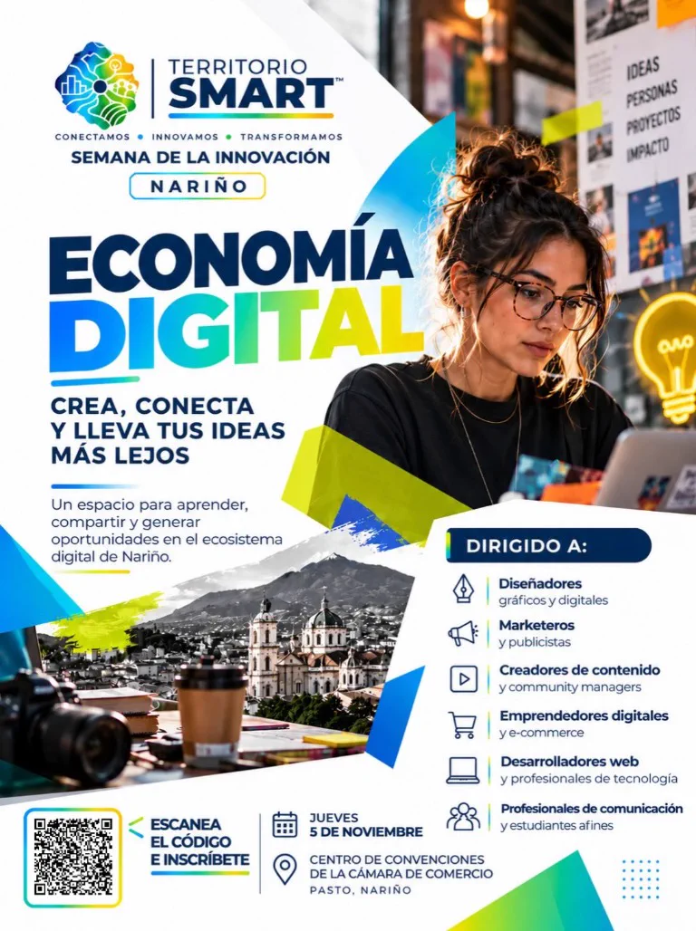 Afiche de Economía Digital dirigido a profesionales, creadores, emprendedores y estudiantes